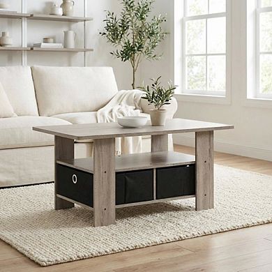FurniFact Coffee Table with Bin Drawer and Sturdy Design