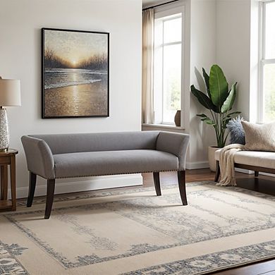 Blue Storage Bench with Solid Wood Frame and Upholstered Seat for Bedroom