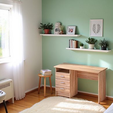 Computer Desk with Three Drawers and Open Shelf for Storage