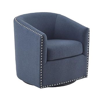 Blue Swivel Accent Chair, Mid Century Swivel Armchair with 360° Base