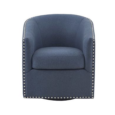 Blue Swivel Accent Chair, Mid Century Swivel Armchair with 360° Base