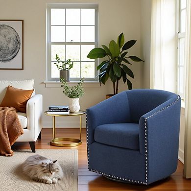 Blue Swivel Accent Chair, Mid Century Swivel Armchair with 360° Base