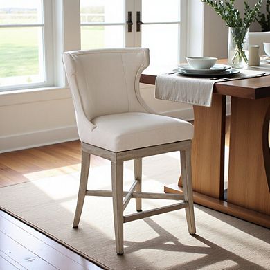 Swivel Beige Bar Height Stool, Upholstered Wingback Counter Height Chair