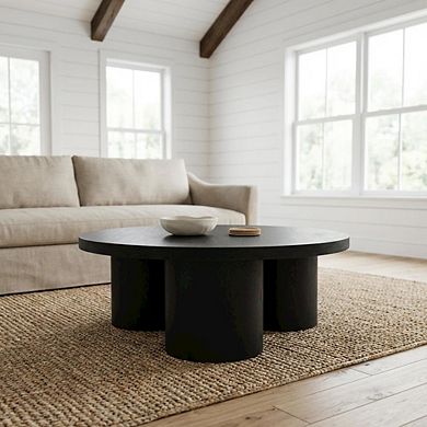 Starlight Canyon Home Solid and Manufactured Wood Round Coffee Table with Durable Finish