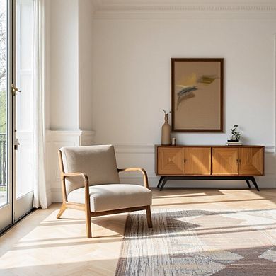 Gray Accent Chair with Rubber Solid Wood Frame for Living Room or Bedroom