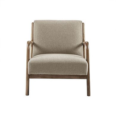 Gray Accent Chair with Rubber Solid Wood Frame for Living Room or Bedroom