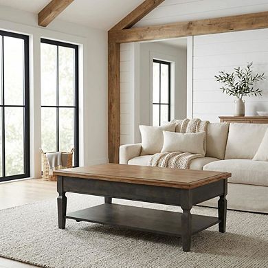 Hickory Washed Coal Coffee Table Hardwood Construction Finished Surface