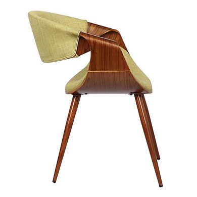 Mid-Century Dining Chair in Walnut Finish with Green Fabric Upholstery