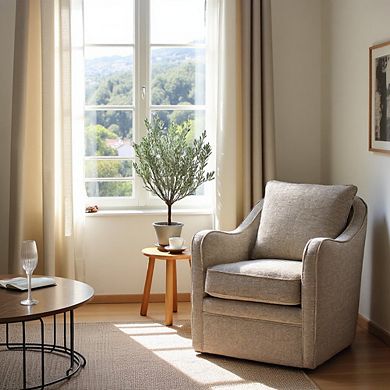 Gray Oversized Swivel Chair, Wide Armchair Solid Wood Frame Upholstered Seat