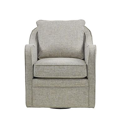 Gray Oversized Swivel Chair, Wide Armchair Solid Wood Frame Upholstered Seat