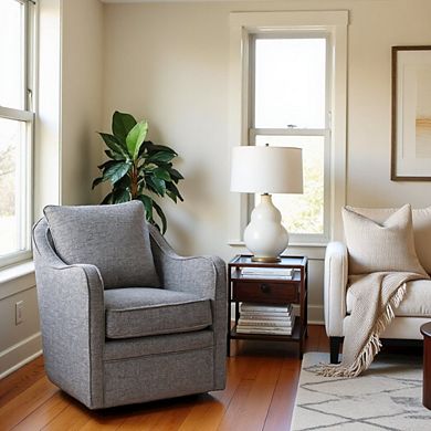 Gray Oversized Swivel Chair, Wide Armchair Solid Wood Frame Upholstered Seat
