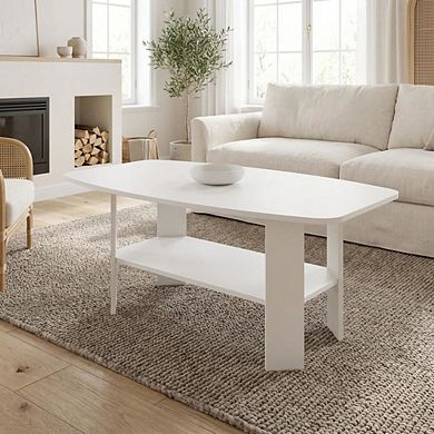 FurniFact Simple Design Coffee Table with Storage Shelf for Residential Use