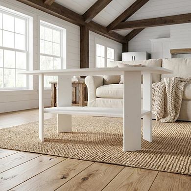 FurniFact Simple Design Coffee Table with Storage Shelf for Residential Use