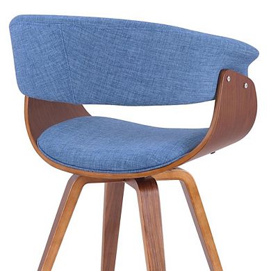 Mid-Century Modern Dining Chair in Blue Fabric with Walnut Wood Frame