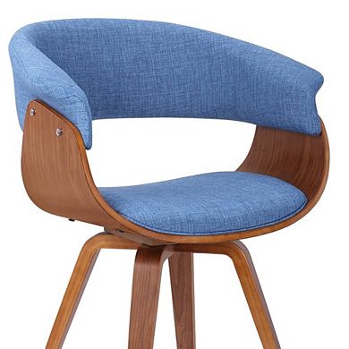 Mid-Century Modern Dining Chair in Blue Fabric with Walnut Wood Frame