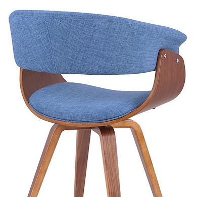 Mid-Century Modern Dining Chair in Blue Fabric with Walnut Wood Frame