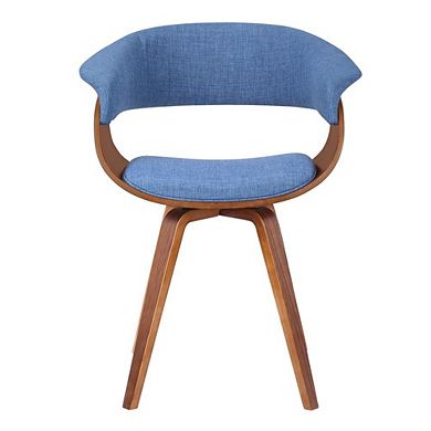 Mid-Century Modern Dining Chair in Blue Fabric with Walnut Wood Frame