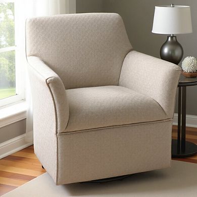 Beige Swivel Rocker Recliner Chair with Upholstered Seat and Back