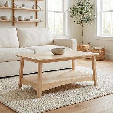 Unfinished Hardwood Coffee Table with Tall Design and Easy Care Finish