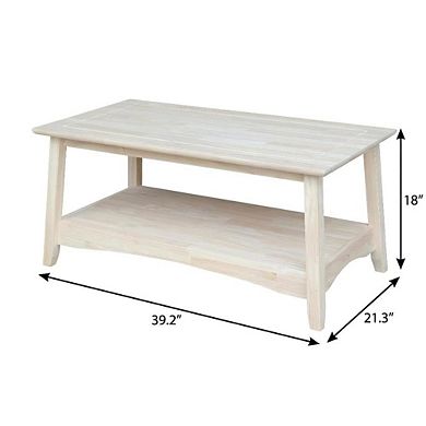 Unfinished Hardwood Coffee Table with Tall Design and Easy Care Finish