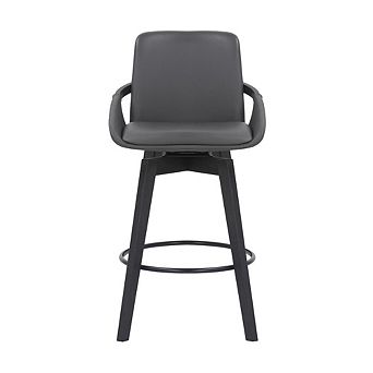 Swivel Wood Bar Chair with Black Faux Leather Seat for Counter Height