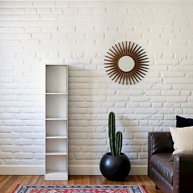 Tall Narrow Book Shelf - Compact Small Bookshelf with 5 Shelves