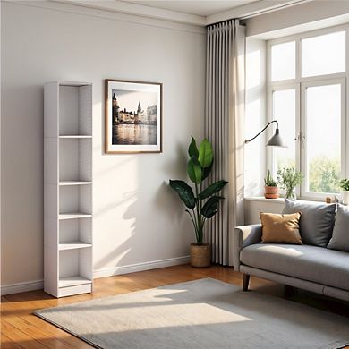 Tall Narrow Book Shelf - Compact Small Bookshelf with 5 Shelves