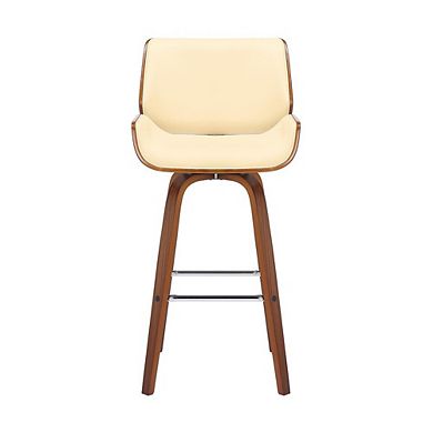 Swivel Bar Stool with Cream Faux Leather and Walnut Wood Finish