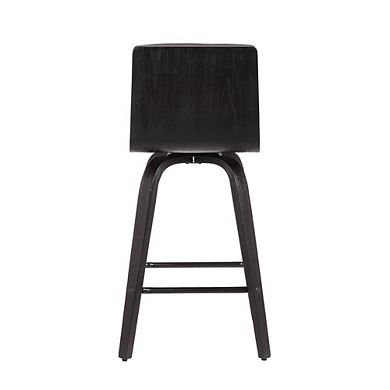 Swivel Counter Stool in Black Brushed Wood with Grey Faux Leather Seat