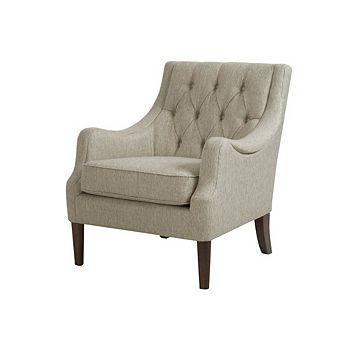 Beige Accent Chair with Solid Wood and Plywood Frame, Modern Armchair