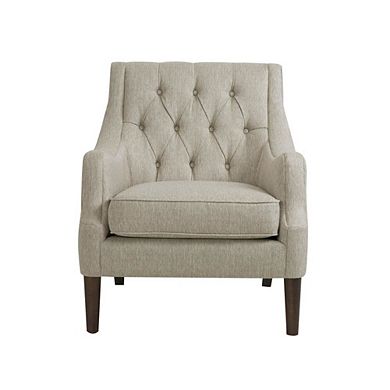 Beige Accent Chair with Solid Wood and Plywood Frame, Modern Armchair