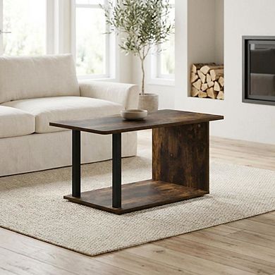 FurniFact Coffee Table with Black Legs, Rustic Style, Single Piece
