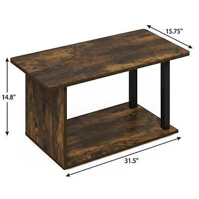 FurniFact Coffee Table with Black Legs, Rustic Style, Single Piece