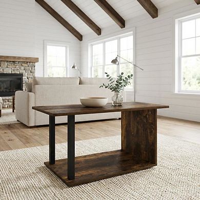 FurniFact Coffee Table with Black Legs, Rustic Style, Single Piece
