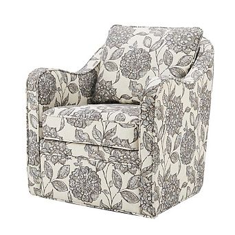 Floral Upholstered Swivel Accent Chair, Oversized Wide Armchair, 360° Rotation