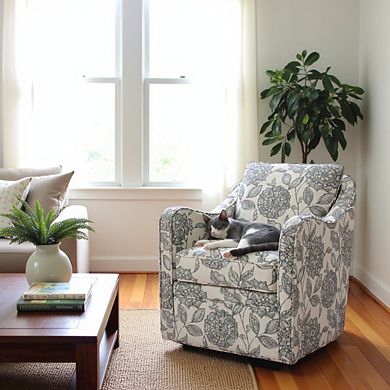 Floral Upholstered Swivel Accent Chair, Oversized Wide Armchair, 360° Rotation
