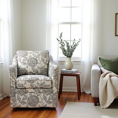 Floral Upholstered Swivel Accent Chair, Oversized Wide Armchair, 360° Rotation