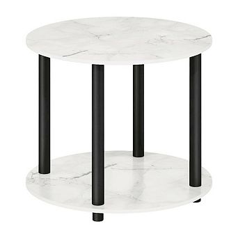 FurniFact Round Marble Coffee Table with 2 tier Storage and Simple Design for Home