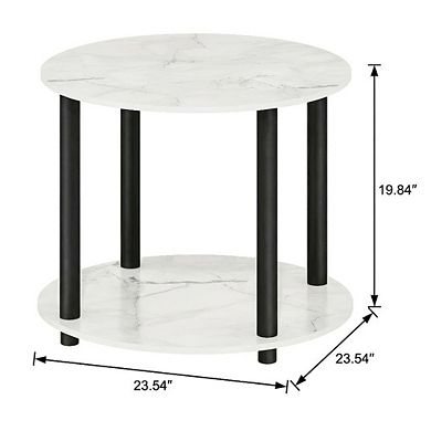 FurniFact Round Marble Coffee Table with 2-Tier Storage and Simple Design for Home