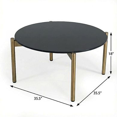 Starlight Canyon Home Marble Coffee Table with Gold Metal Frame and Elegant Design
