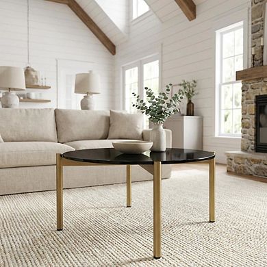 Starlight Canyon Home Marble Coffee Table with Gold Metal Frame and Elegant Design