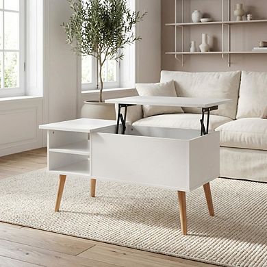 FurniFact Coffee Table with Hidden Compartment and Open Side Shelf Storage