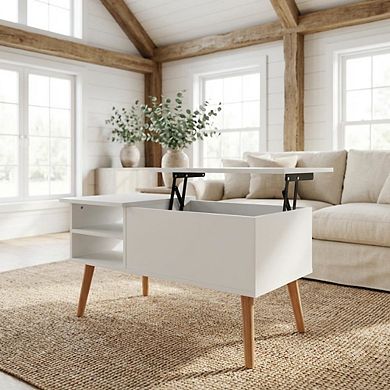 FurniFact Coffee Table with Hidden Compartment and Open Side Shelf Storage