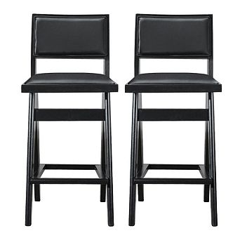 Black PU Leather Stool for Vanity, Set of 2, Small Vanity Seat for Desk