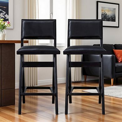 Black PU Leather Stool for Vanity, Set of 2, Small Vanity Seat for Desk