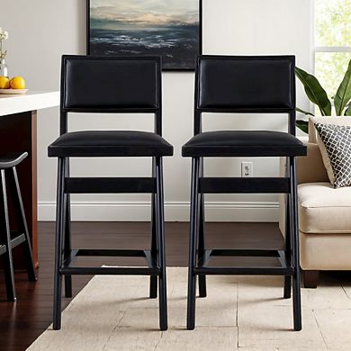 Black PU Leather Stool for Vanity, Set of 2, Small Vanity Seat for Desk