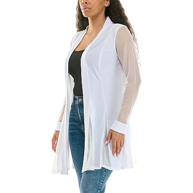 Women's Nina Leonard Long Sleeve Mesh Sleeve Cardigan