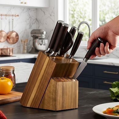 15 Piece High Carbon Stainless Steel Kitchen Knife Set with Block and Sharpener