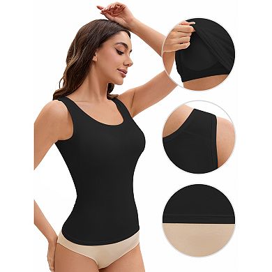 2 Packs Women's Wide Strap Camisoles with Built-In Padded Bras Casual Tank Tops