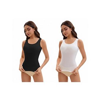2 Packs Women's Wide Strap Camisoles with Built-In Padded Bras Casual Tank Tops